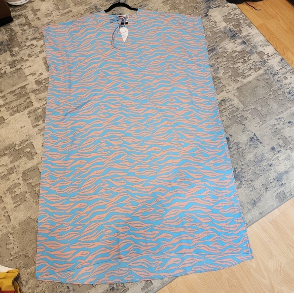 NWT BuddyLove Caftan Maxi Dress Flowy Blue Peach Coral Size S/M - Picture 10 of 16